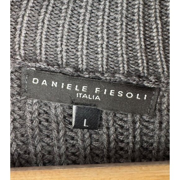 Daniele Fiesoli Italian Knit chunky wool sweater grey‎ preppy sz L - Picture 3 of 6